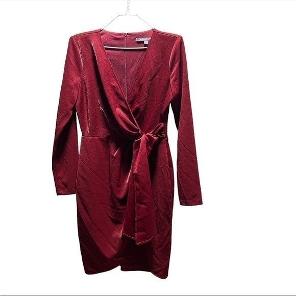 JULIA JORDAN Women Red Evening Faux Wrap Dress, New with Tags - Picture 2 of 6